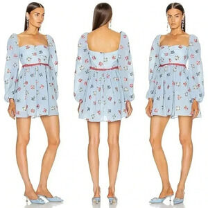 NWT MARKARIAN Primavera Blue Embroidered Mini Dress Size 6‎ US